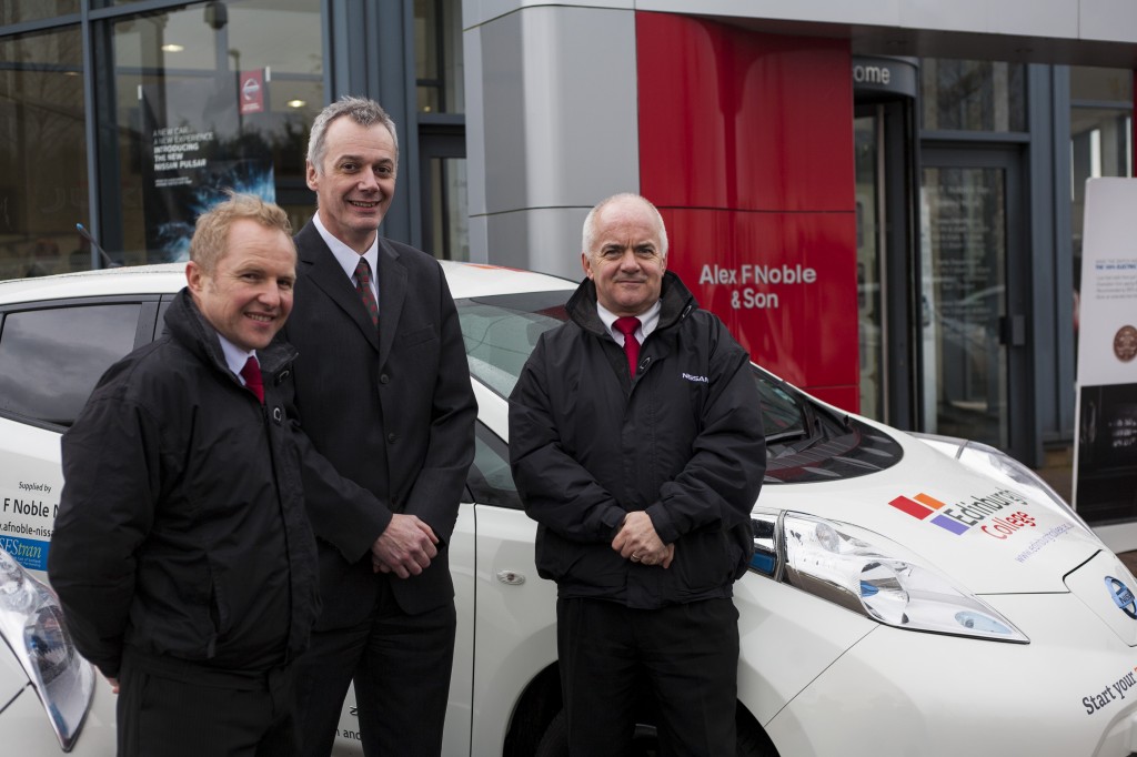 Pictured from left to right are Jim Rowan (Electric Vehicle Relations Manager, Alex F Noble & Son), Ross Milligan (Engineering Curriculum Manager, Edinburgh College) and Gordon Campbell (Sales Manager, Alex F Noble & Son)