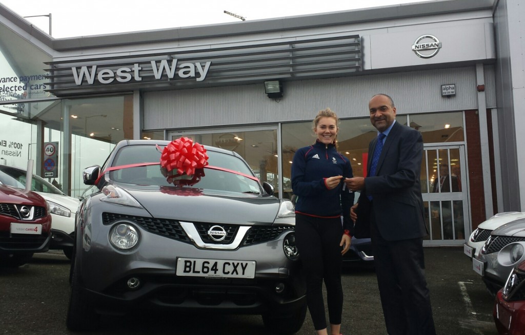 Jess Varnish and West Way Stockport General Manager Rav Mangat with Jess’s Nissan Juke