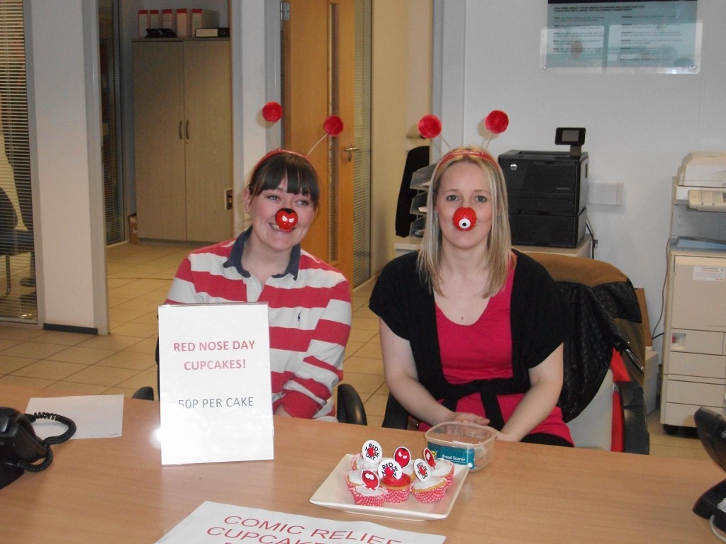 Staff at Blackshaws Nissan in Alnwick, Northumberland, raising money for Red Nose Day