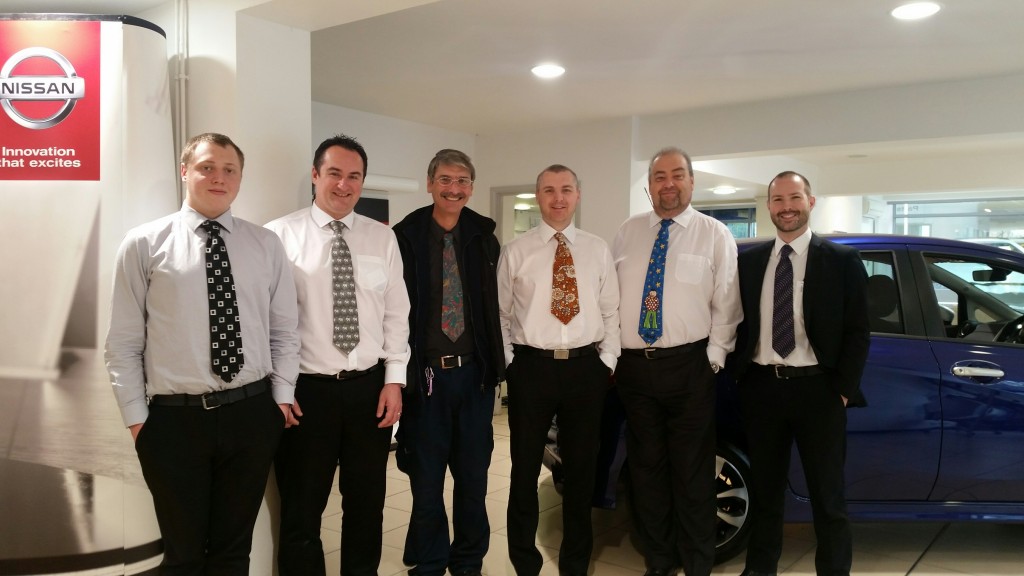 Employees at Sparshatts Nissan Botley wearing their crazy ties for Red Nose Day