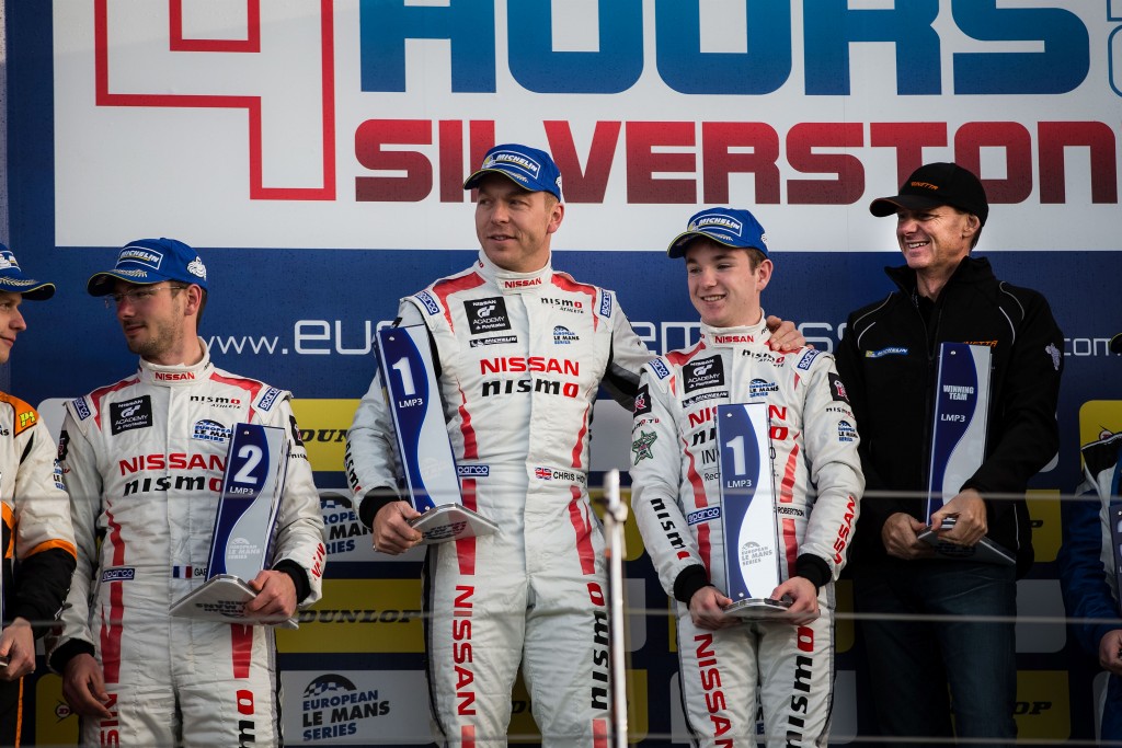 Sir Chris Hoy and his team-mate Charlie Robertson took a class victory in the opening round of the European Le Mans Series at Silverstone 