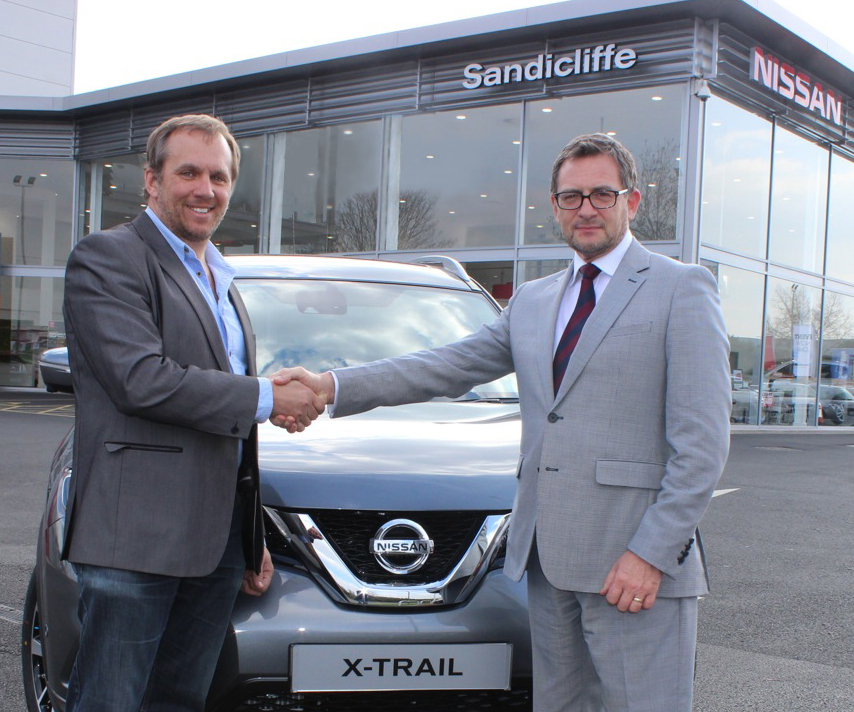Actor Dean Andrews with Nigel Falkiner, Head of Marketing for the East Midlands-based Sandicliffe Motor Group Nissan