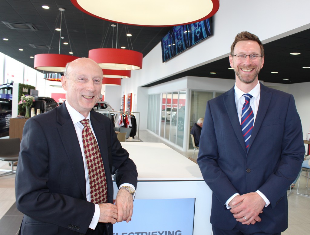 Dealer Principal Paul Lange and Regional Director at West Way Jon Roberts at the West Way Nissan Mill Hill new-look showroom