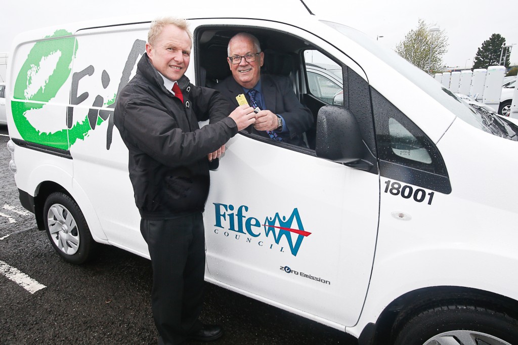 Picture shows (left) Jim Rowan, EV Specialist at Alex F Noble & Son, handing over the keys to Cllr Pat Callaghan of Fife Council