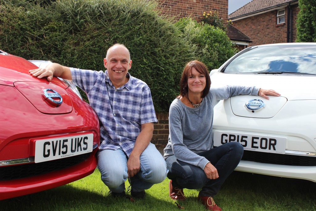 Horsham neighbours Colin Gardner and Carmel Checkland with their Nissan LEAFs