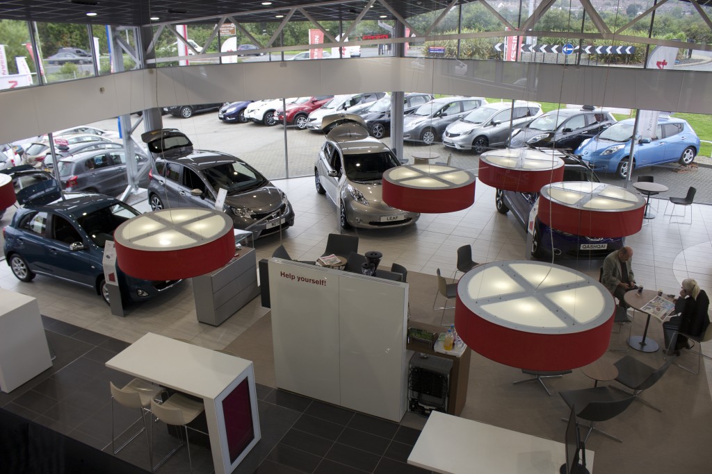 The new-look showroom at Evans Halshaw Nissan in Sunderland 