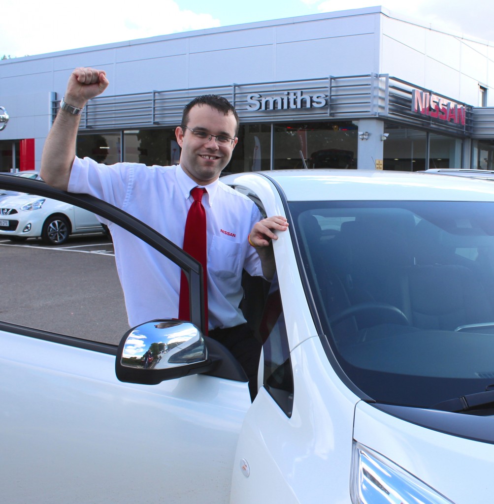 Garry Clark, from Smiths Nissan in Peterborough, is preparing to drive the lead race car, a 100% electric Nissan LEAF, during the Great Eastern Run