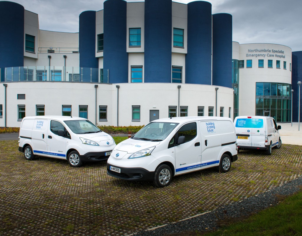 Some of the Northumbria Healthcare’s 13 all-electric Nissan e-NV200s.