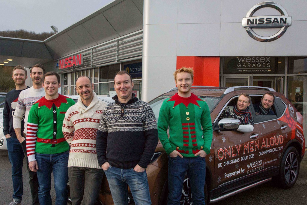 Only Men Aloud with one of the Nissan X-Trails from Wessex Garages