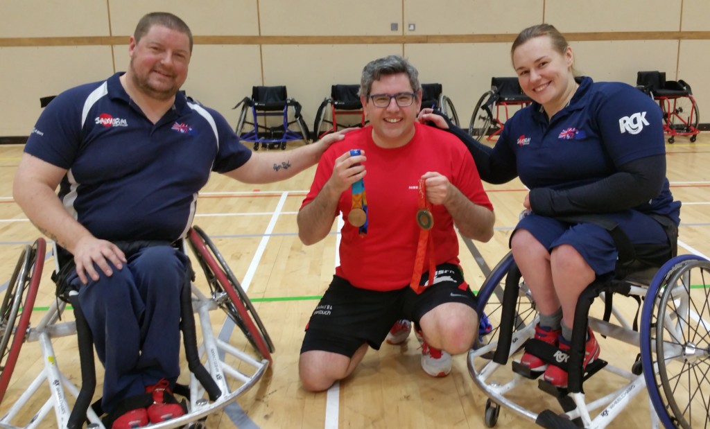 From left, Beijing and London Paralympic Wheelchair Basketball medal winner, Pete Finbow, Service Advisor at Wessex Garages, Jonathan Mayne, and Team GB Rio 2016 hopeful Louise Sugden, at the Nissan Academy Accreditation Event