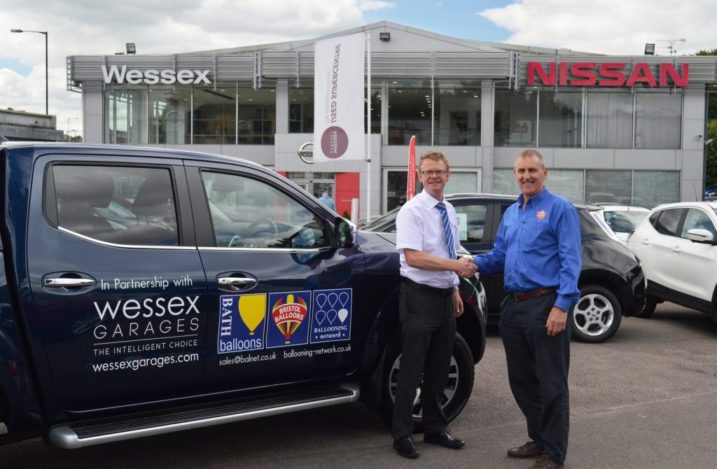 (From left to right) Andy Provis, Group Fleet/Business Centre Manager at Wessex Garages with the Nissan Navara and Nic Amor, Managing Director of Bristol Balloons.
