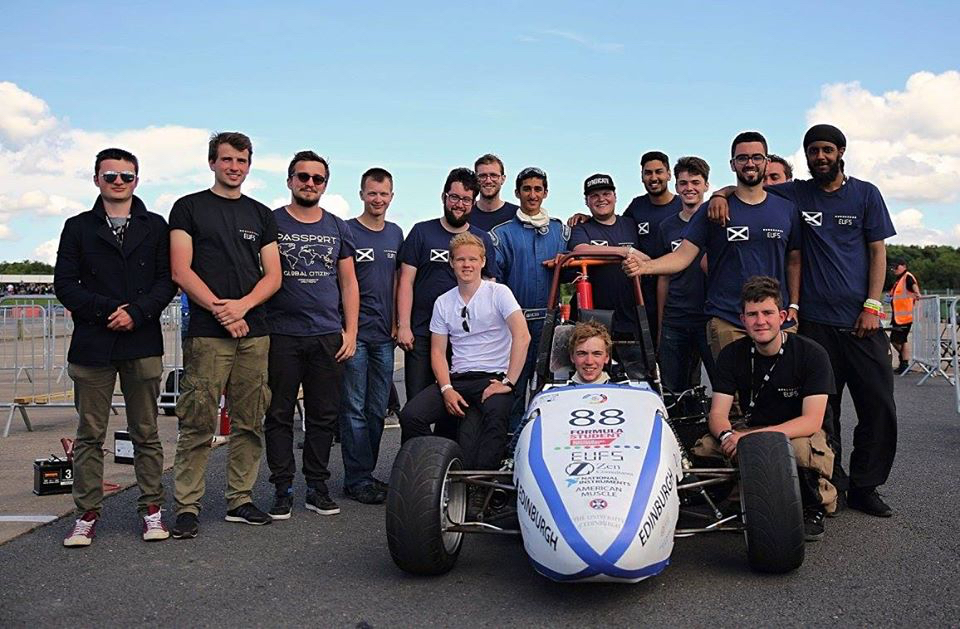 The Edinburgh University Formula Student team and their racing car at Silverstone