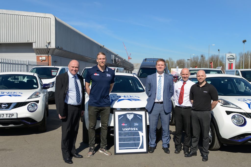From left, West Way Dealer Principal, Dave Gordon, Sale Sharks Flanker, Magnus Lund, West Way Head of Marketing, Chris Furness, West Way Service Manager, Enzo Ponti, and West Way Business Centre Manager, Dan Fudge.