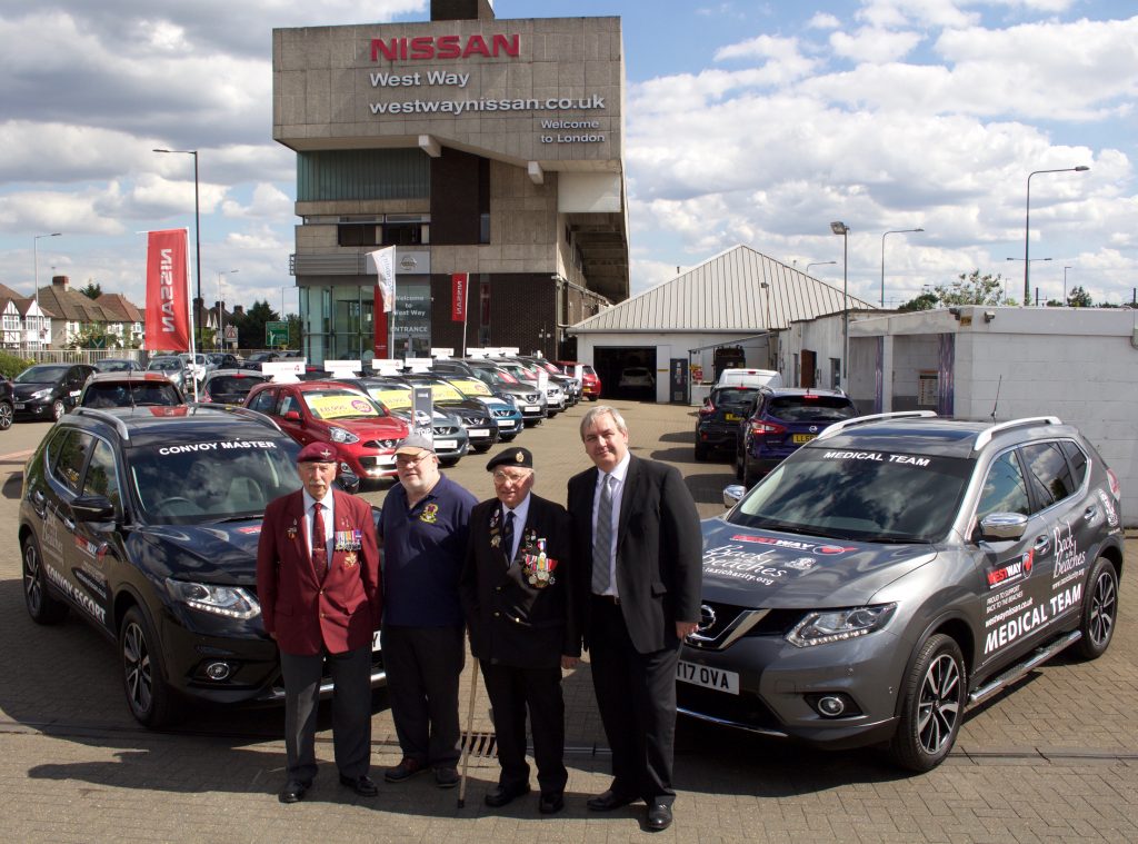 From left, D-Day veteran Tom Schaffer, Secretary of the Taxi Charity for Military Veterans Paul Davis, West Way Mill Hill General Manager Martin Corp, and D-Day veteran Fred Harris.