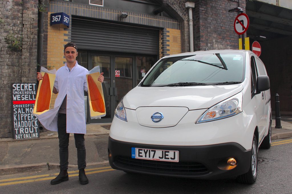 Max Bergius, owner of the Secret Smokehouse, with his new e-NV200.