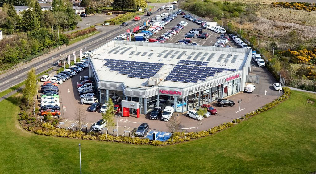 Aerial view of the Alex F Noble & Son Nissan premises at Straiton.