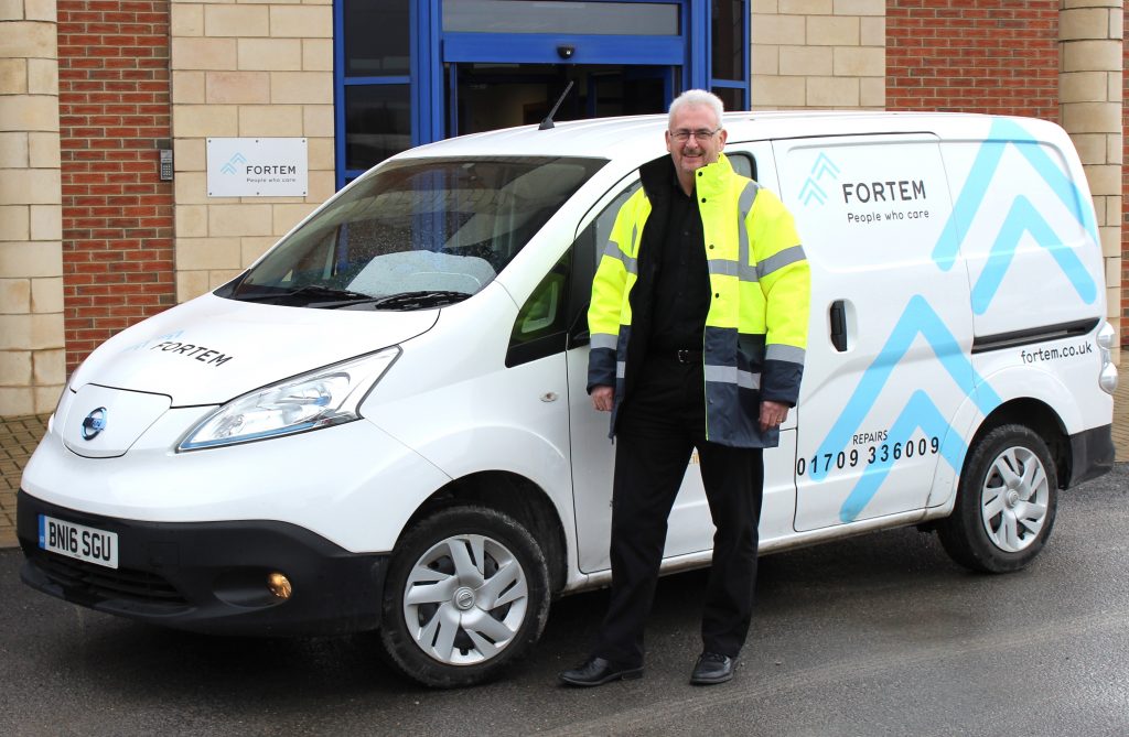 Fortem electrical compliance surveyor Stephen Blythe with one of the Nissan vans.