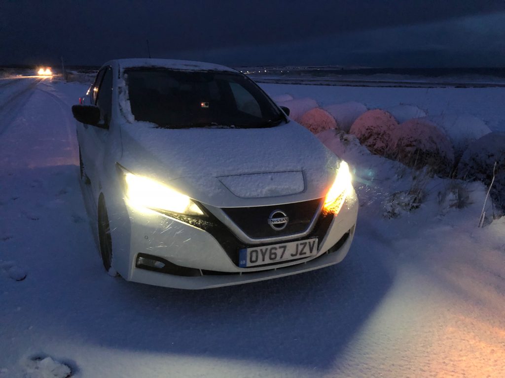 2018 Nissan LEAF in snow in northern Scotland